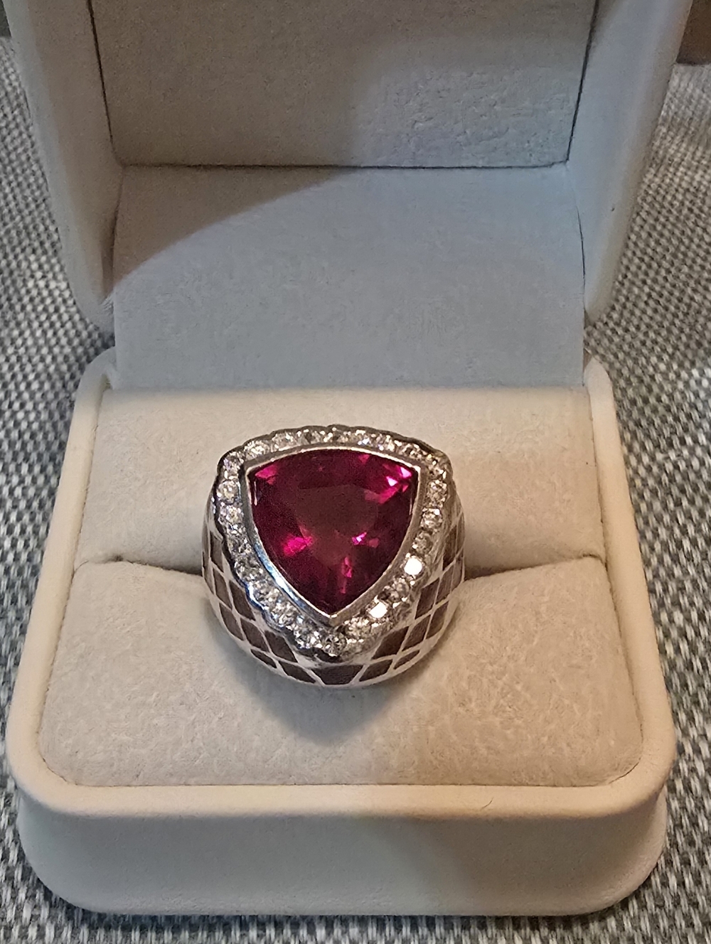 Vintage Signed 925 LGA Lauran G Adams Ruby And Cz  Enamel Dome Ring 6.5